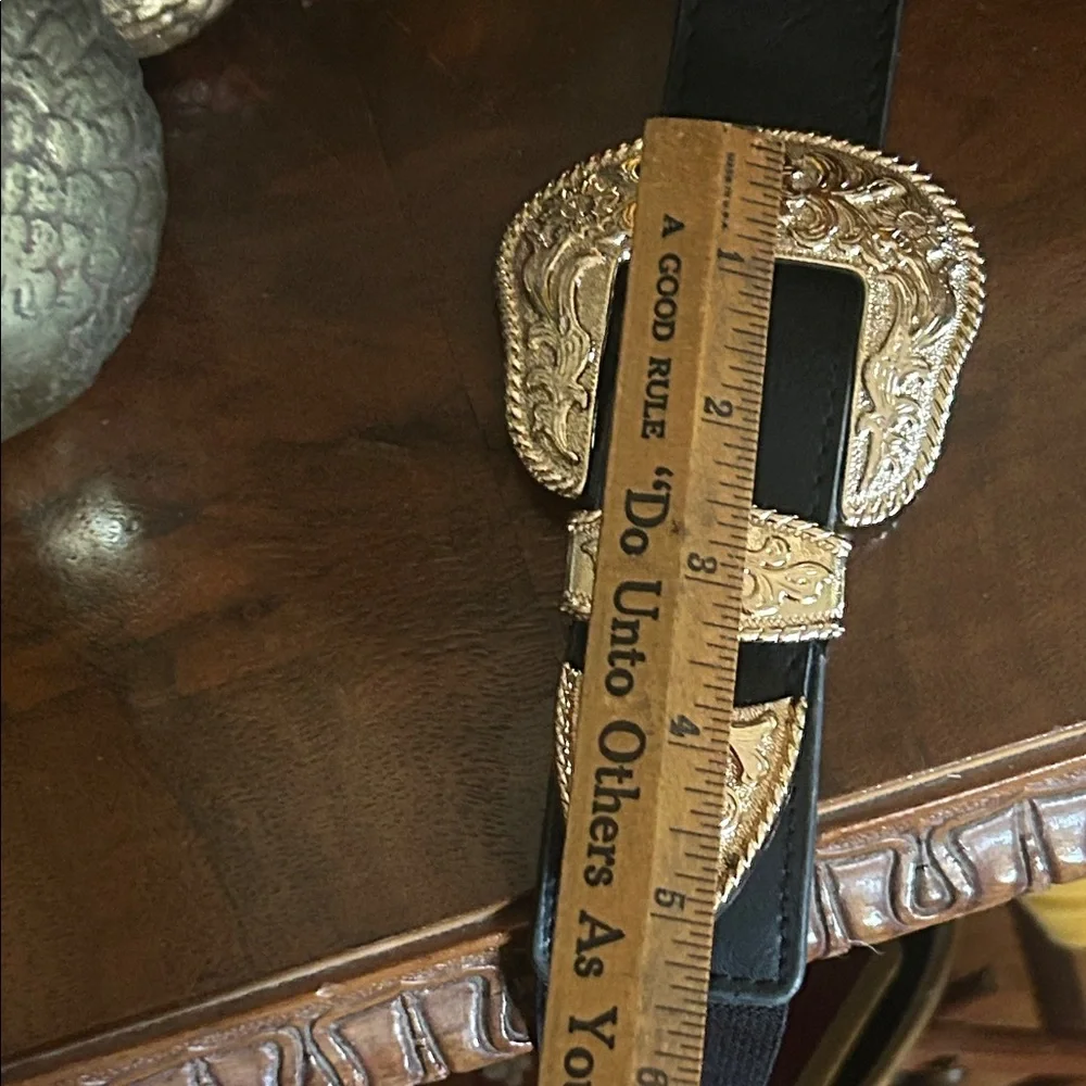 Western Double Gold Buckle Black Stretch Belt
